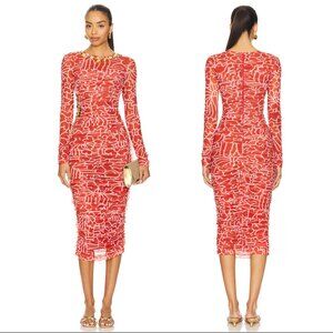 Papa Don't Preach x REVOLVE Hot Mess Midi Dress in Red Gold Long Sleeve S